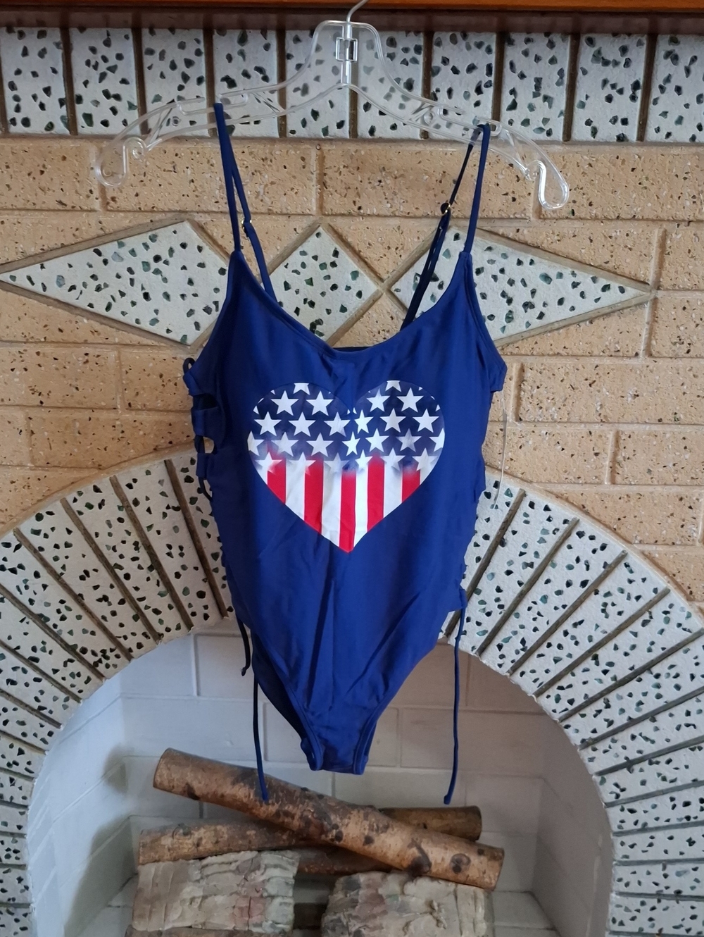 California Waves Navy Blue One-Piece Swimsuit with Stars & Stripes Heart